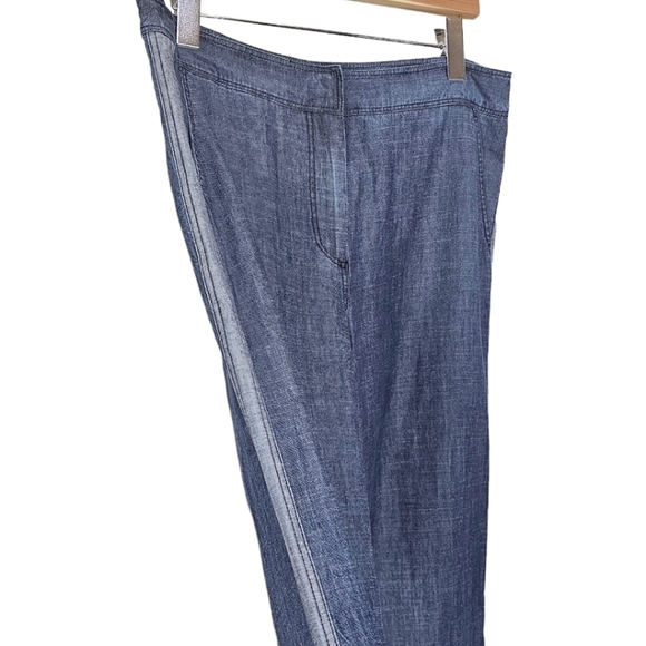 Trina Turk Filipe Denim Chambray Lyocell Linen Blend Frayed Hem Pants Size 6 - Picture 6 of 11
